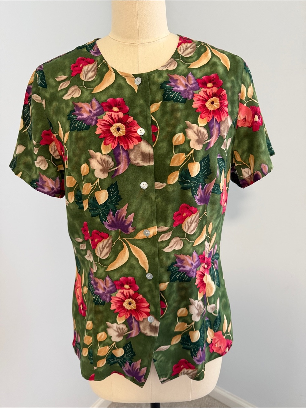 Jennifer Moore Green Floral Button-Front Women’s Top SZ8
